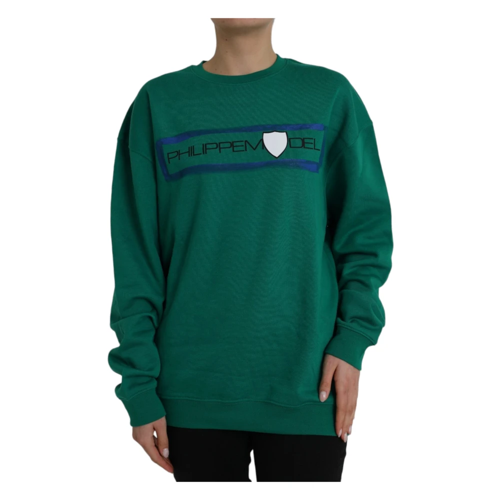 Philippe Model , Sweatshirts, Female, Green, Xl, Green Cotton Logo Jumper