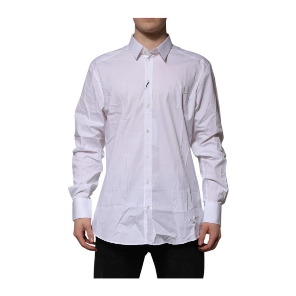 Dolce & Gabbana Men's White/Gold Cotton Formal Shirt With Accents