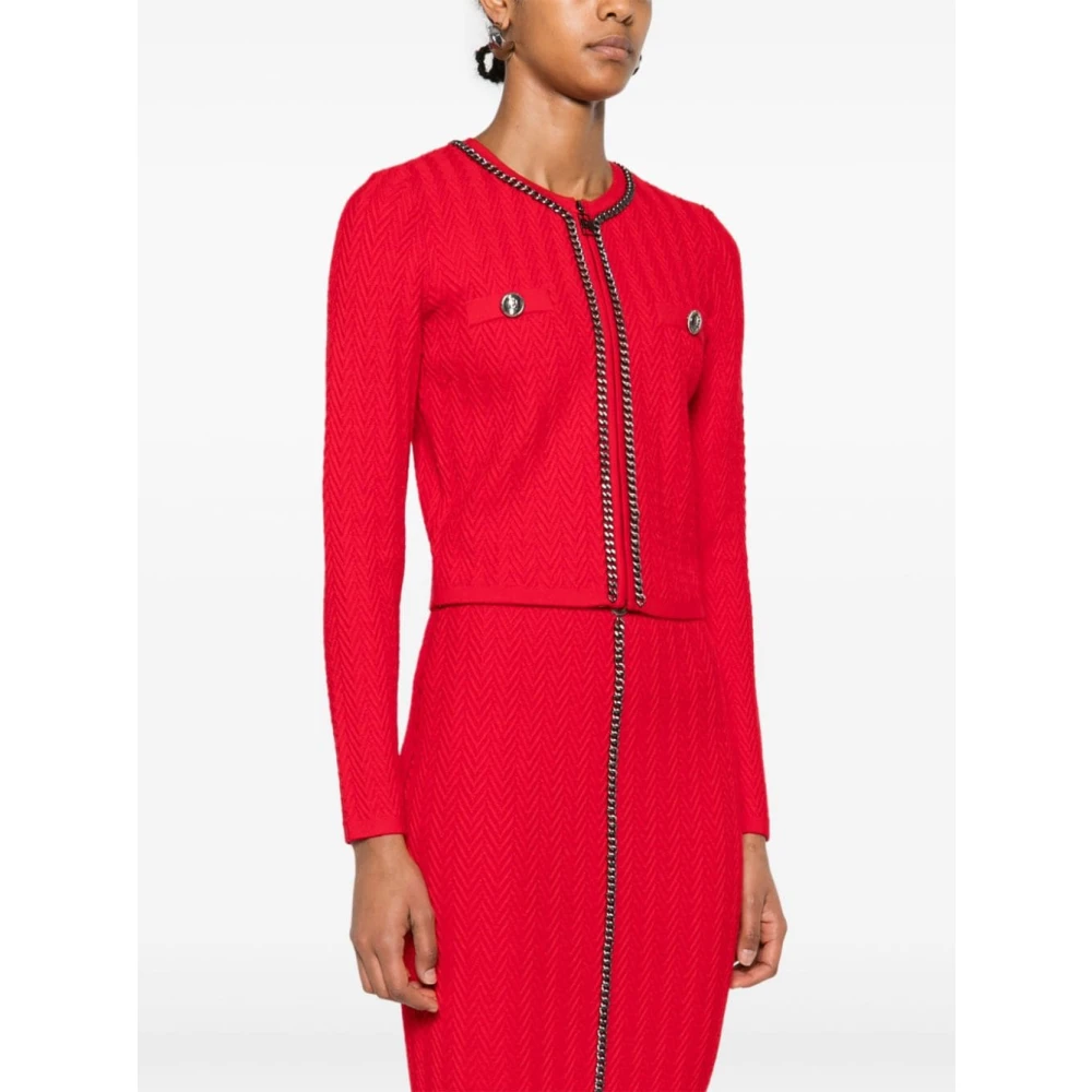 Elisabetta Franchi Karmozijn Herringbone Sweater Rits Ronde Hals Red Dames