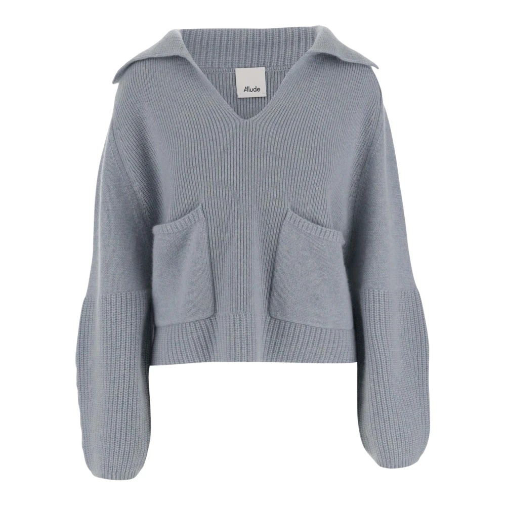 Allude Mjuk Cashmere V-ringad Tröja med Fickor Blue, Dam