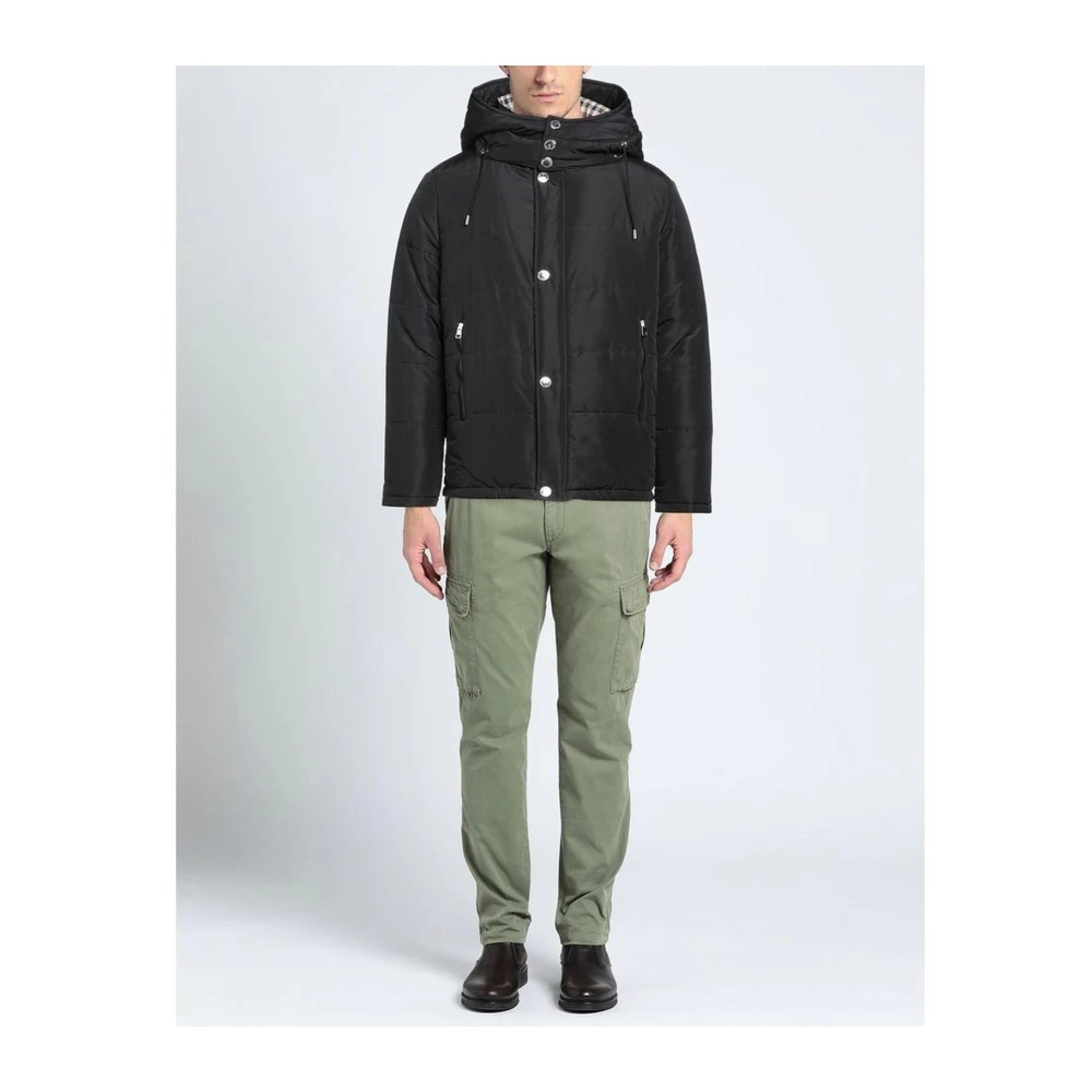 Aquascutum Zwarte Polyamide Jas met Afneembare Capuchon Black Heren