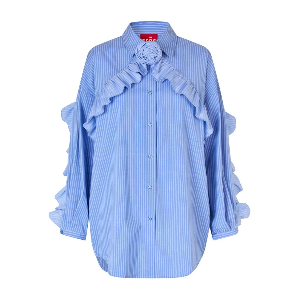 Cras Bloemen Oversized Shirt met Ruchedetails Blue Dames