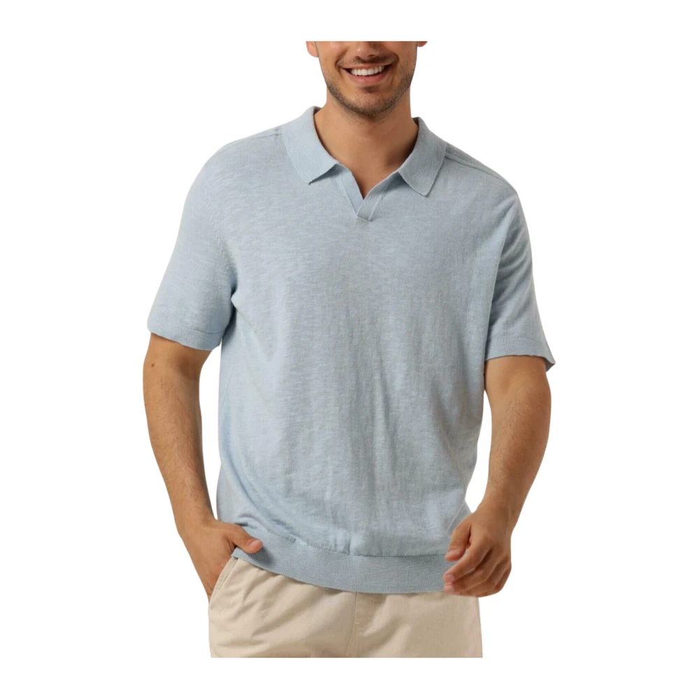 Selected Homme Linnen Gebreide Polo Shirt Blue Heren