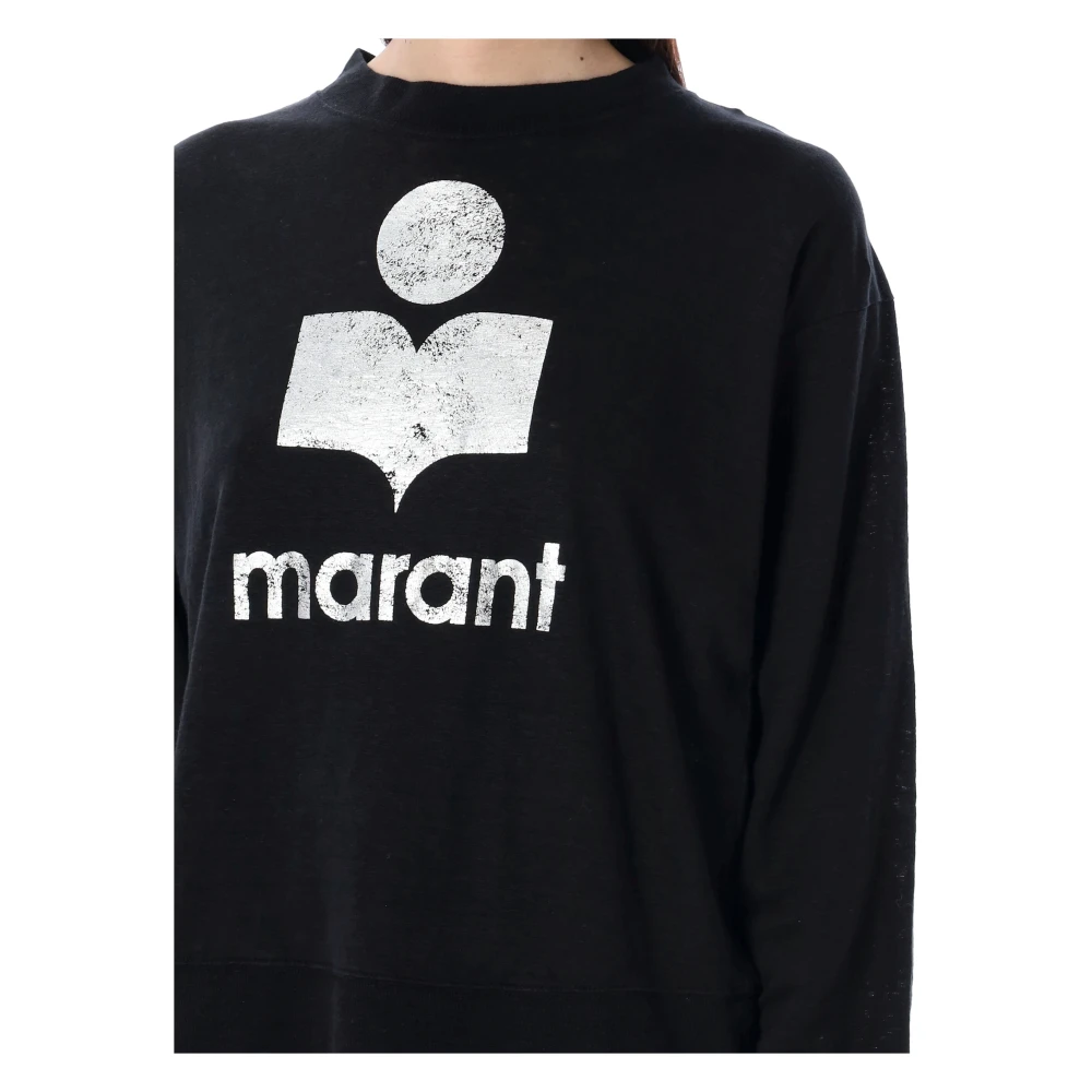 Isabel Marant Étoile Zwarte Linnen T-shirt met Zilveren Print Black Dames