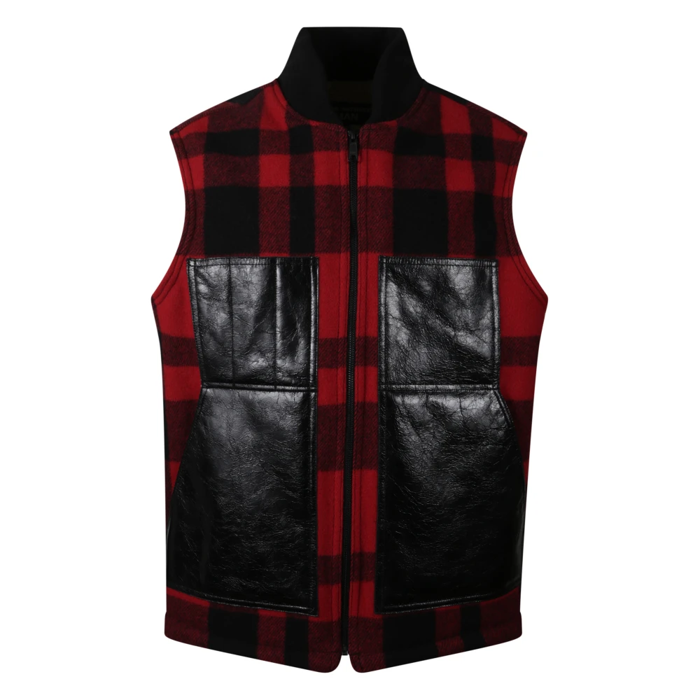 Junya Watanabe Multicolor Mackinaw Wool And Leather Vest - Male - Waistcoats - L - Jackets