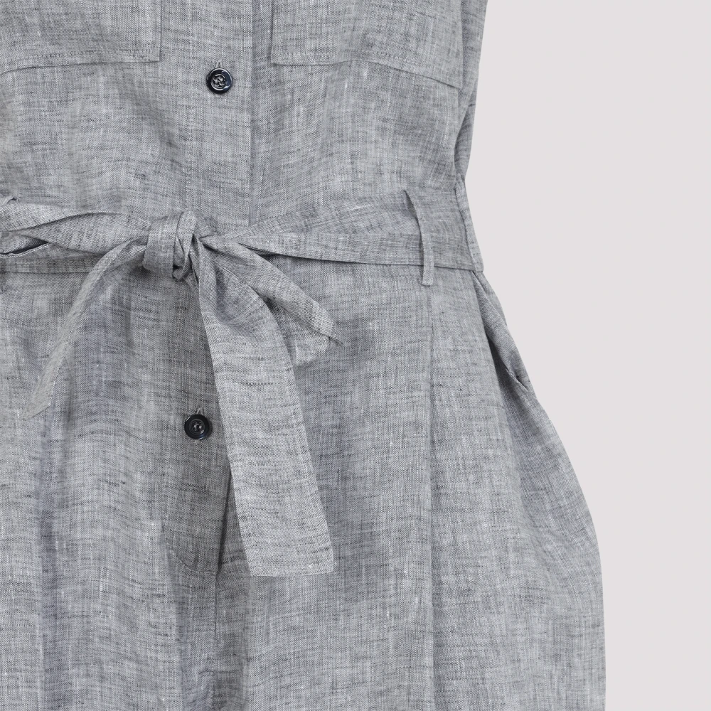 PESERICO Blauwe Linnen Jurk Elegant Comfortabele Stijl Gray Dames