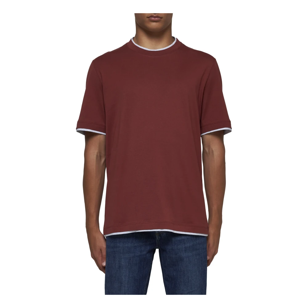 BRUNELLO CUCINELLI Koraalrode Crew Neck T-shirt Red Heren