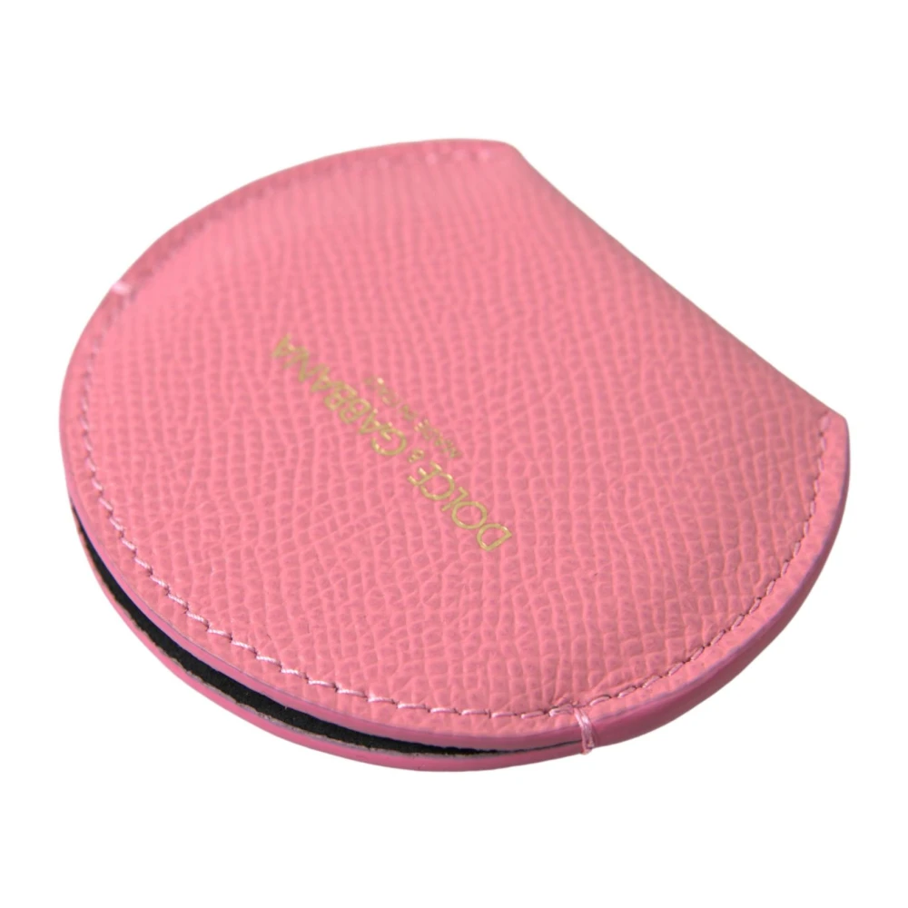 Dolce & Gabbana Women's Pink Logo Print Leather Hand Mirror Holder