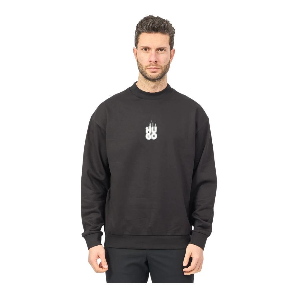 Hugo Boss Zwarte heren sweatshirt met reliëf logo Black Heren