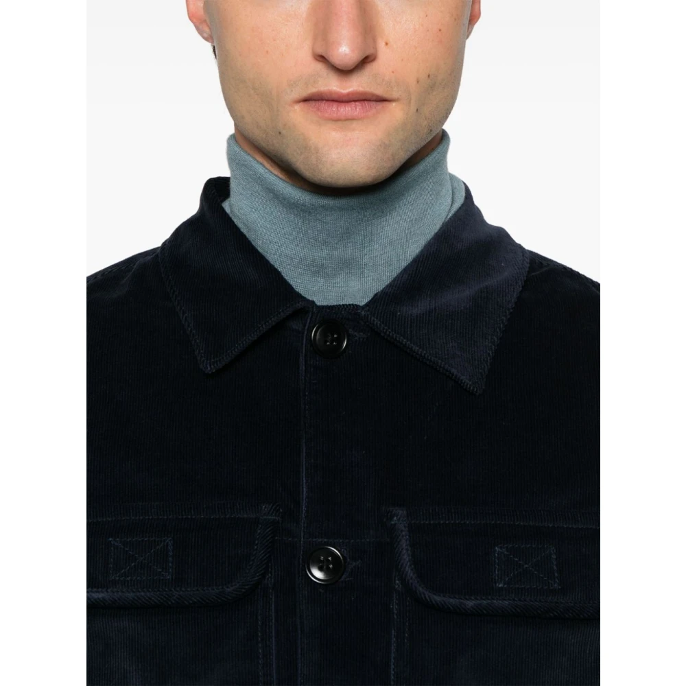 PS By Paul Smith Blauw Fluweel Ribkatoenen Jas Blue Heren