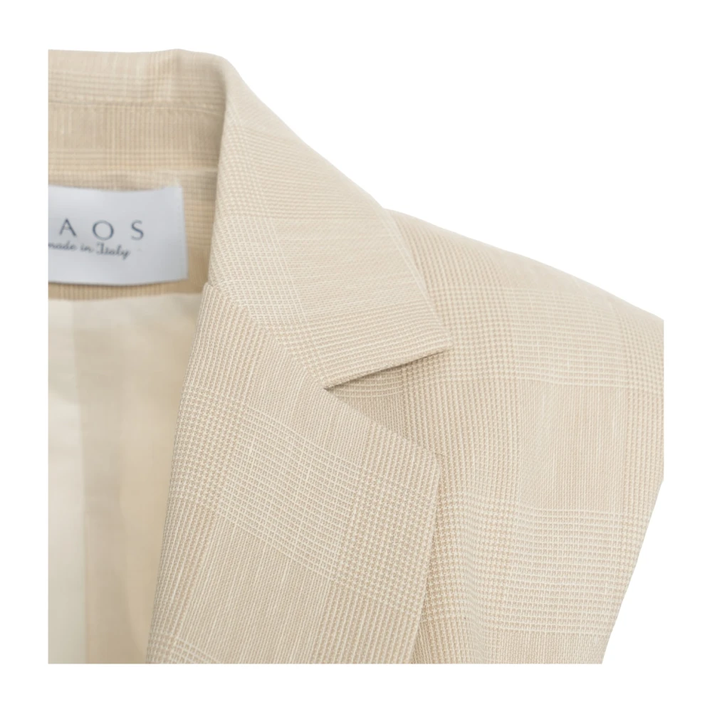 Kaos Beige Glencheck Blazer met Taille Riem Beige Dames