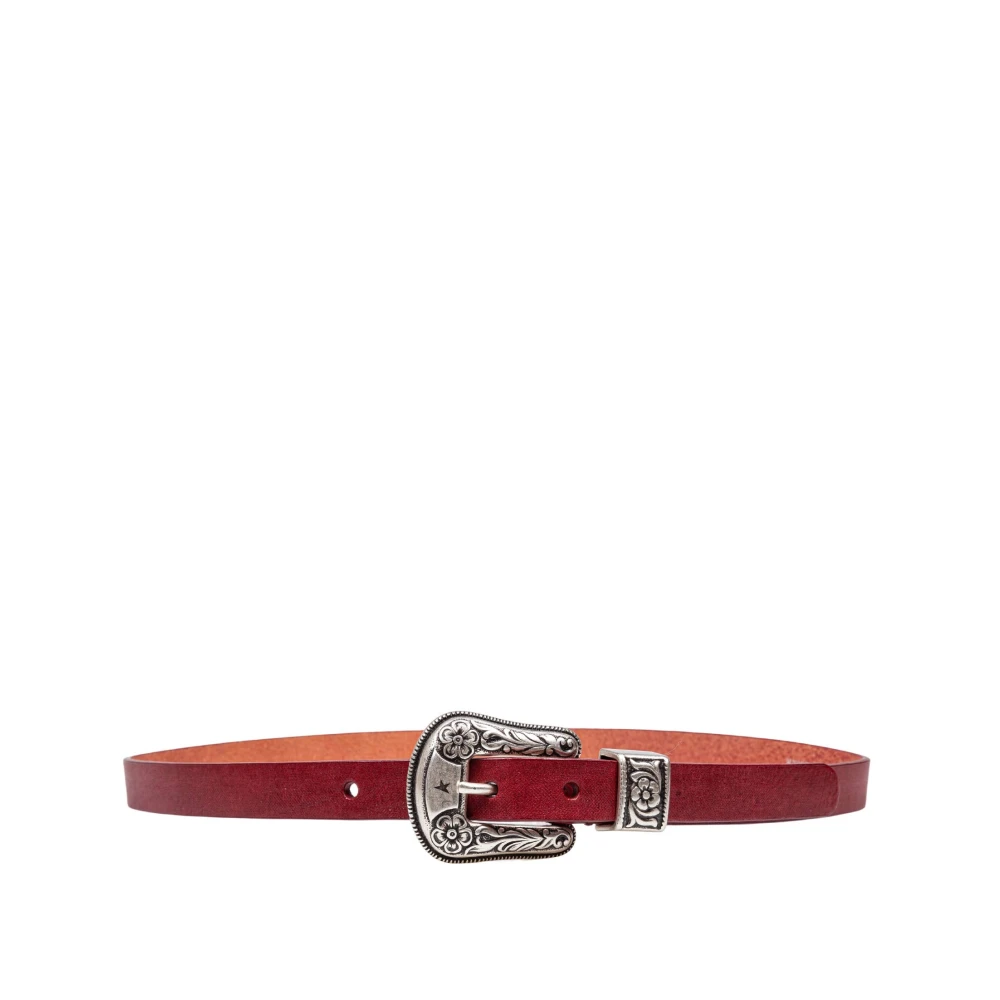 Golden Goose Vintage Kersenleren Riem met Zilveren Gesp Red Dames