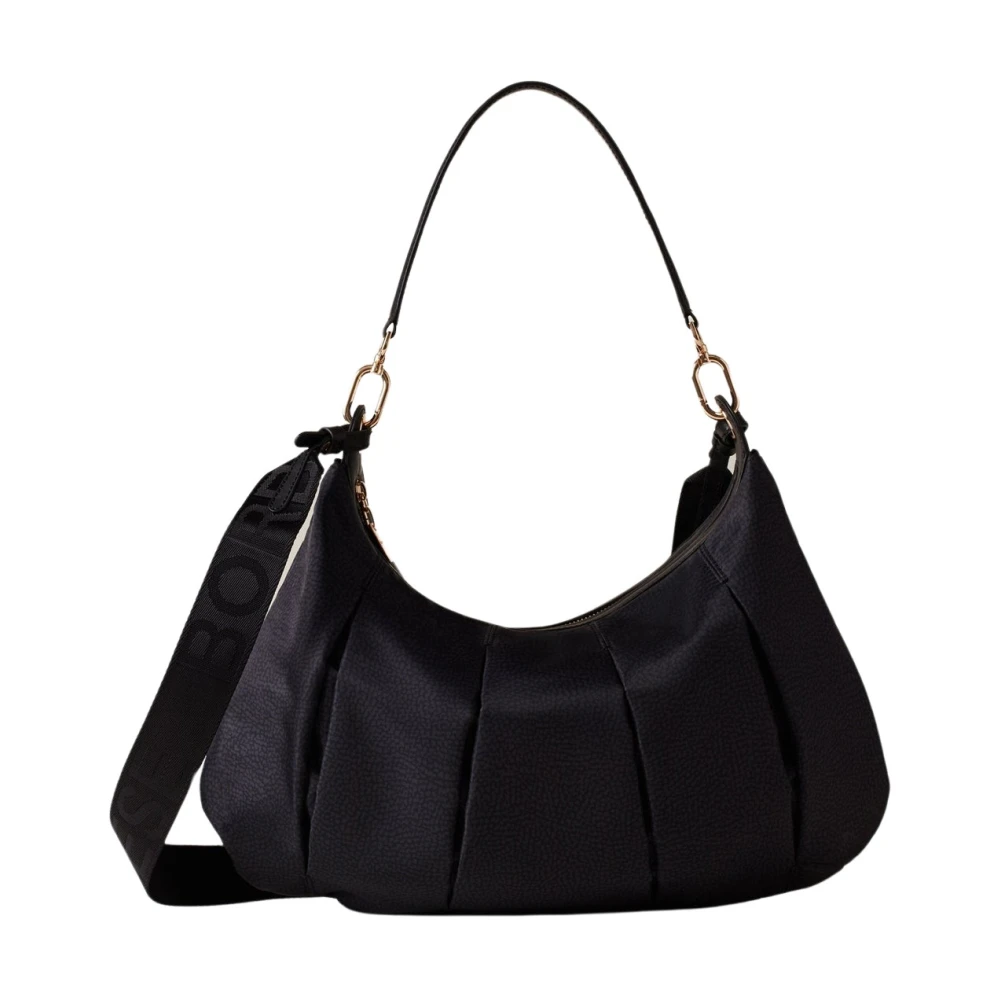 Borbonese Donker Zwarte Hobo Tas Black Dames