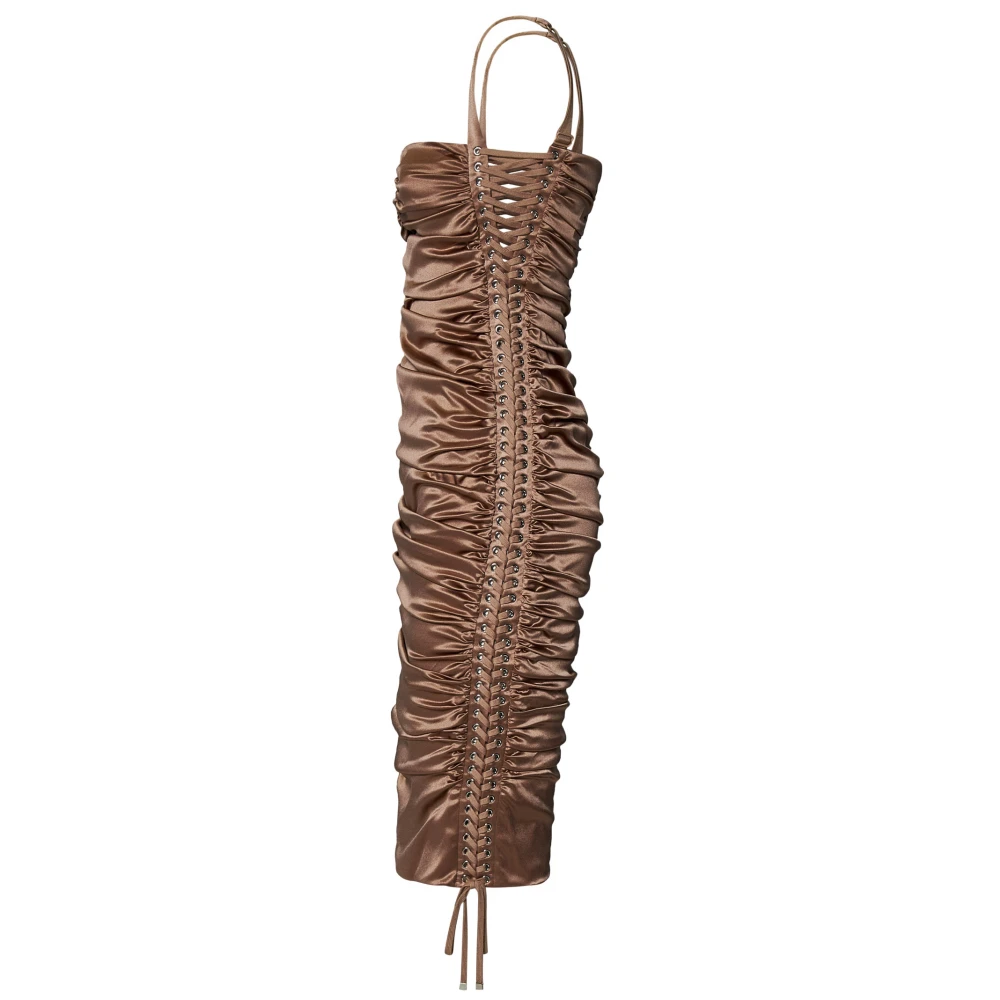 Dolce & Gabbana Elegante Bruine Zijden Satijnen Midi Jurk Brown Dames