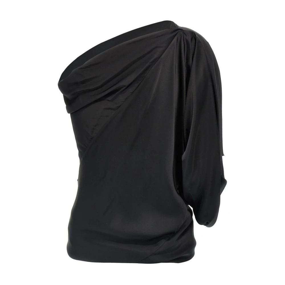 Rick Owens Zwarte gedrapeerde top met asymmetrische hals Black Dames