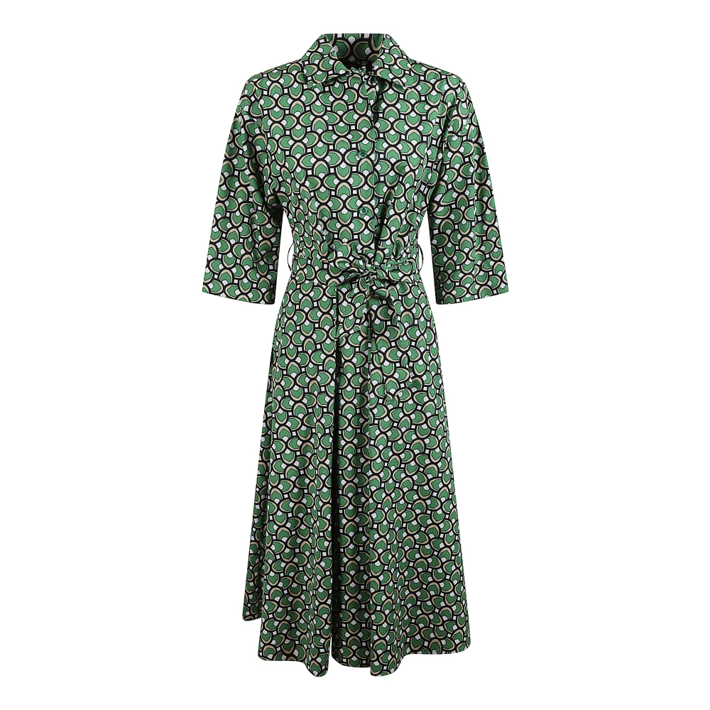 Max Mara Weekend Groene Bedrukte Katoenen Jurk met Riem Green Dames