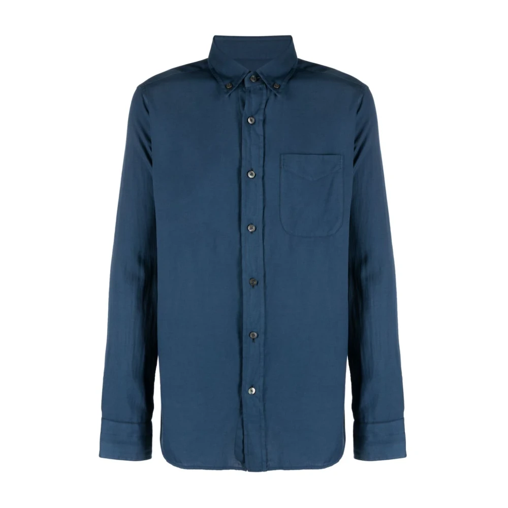 Tom Ford Slim Fit Bomull/Kashmir Skjorta med Bröstficka Blue, Herr