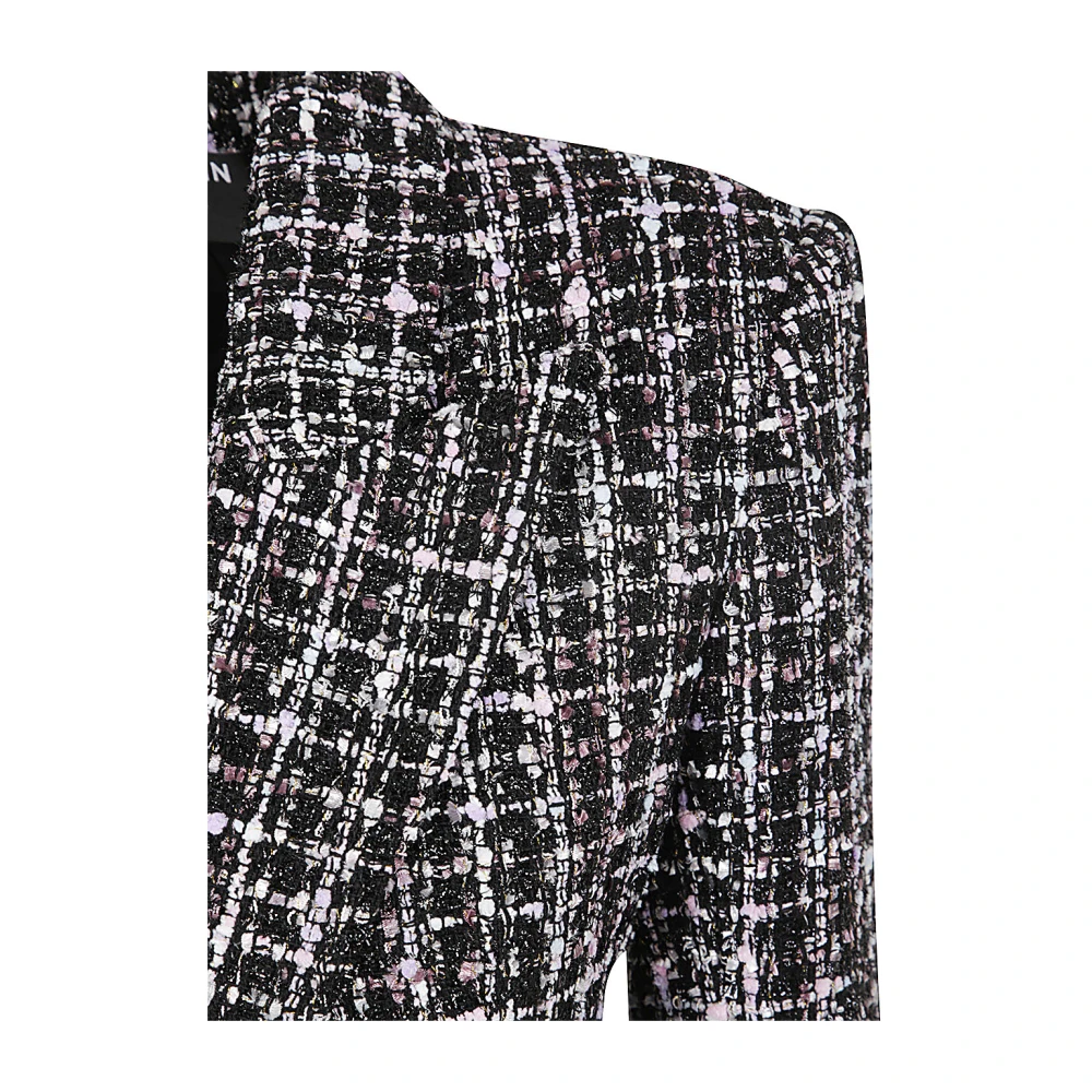 Balmain Elegant Tweed Fitted Jacket Black Dames
