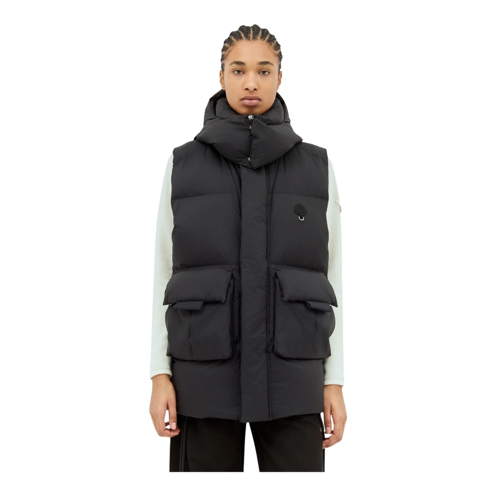 Moncler Women's Black Quilted Down Vest With Detachable Hood