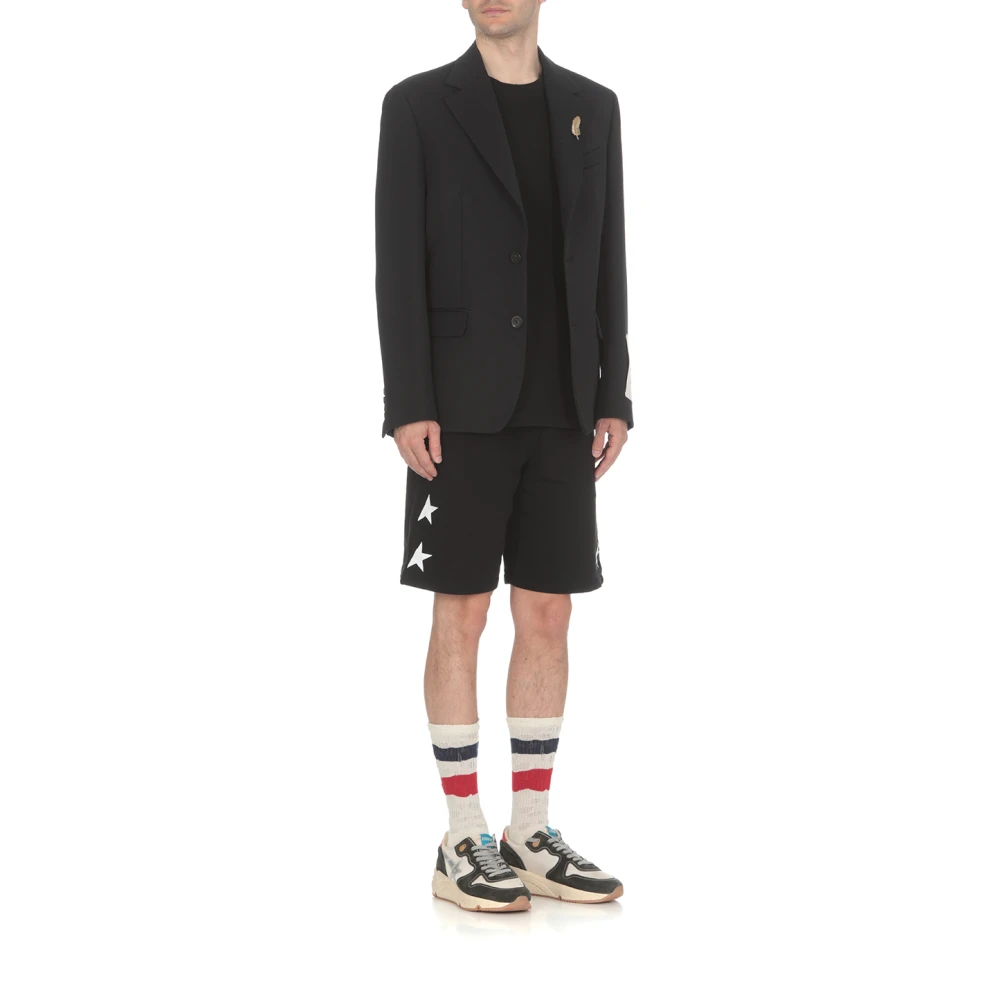 Golden Goose Zwart katoenen T-shirt met logo patch Black Heren