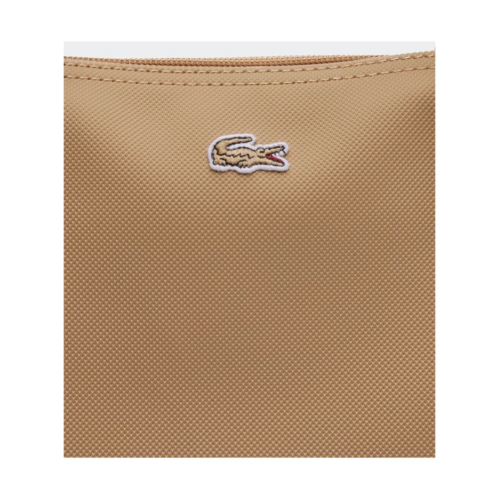 Lacoste Effen kleur logo geborduurde tas Beige Dames