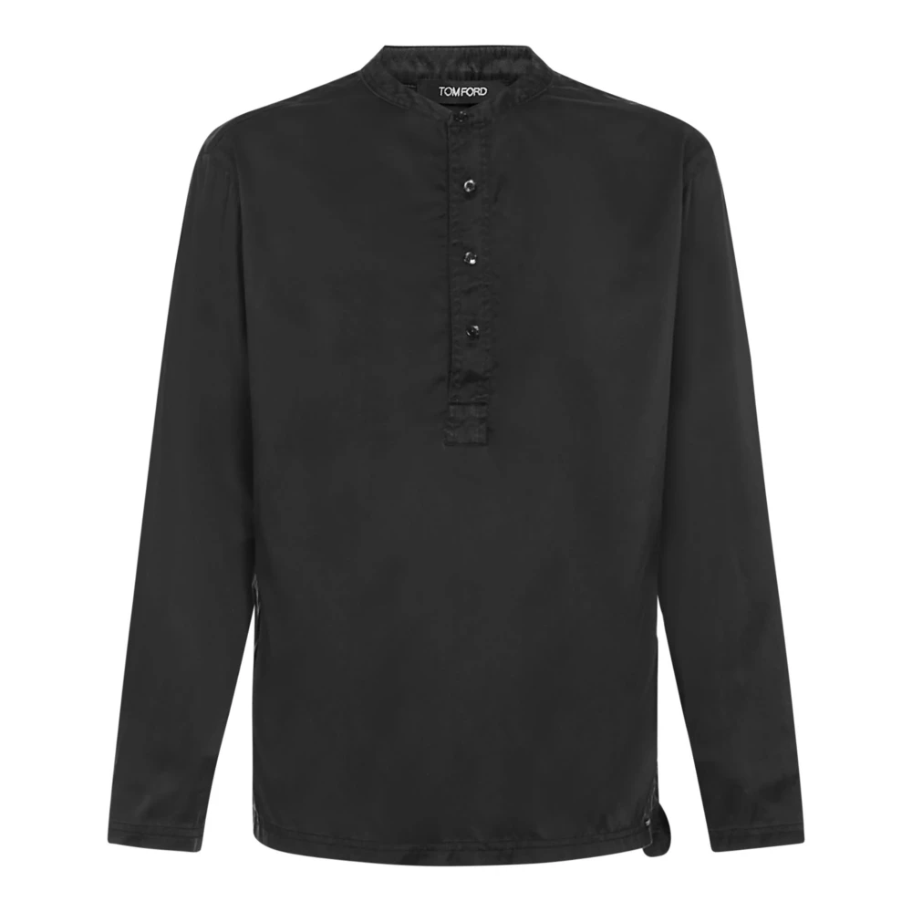 Tom Ford Uomo Nero - Camicia Nera In Seta Con Scollo Rotondo E Orlo Asimmetrico - Shirts - S