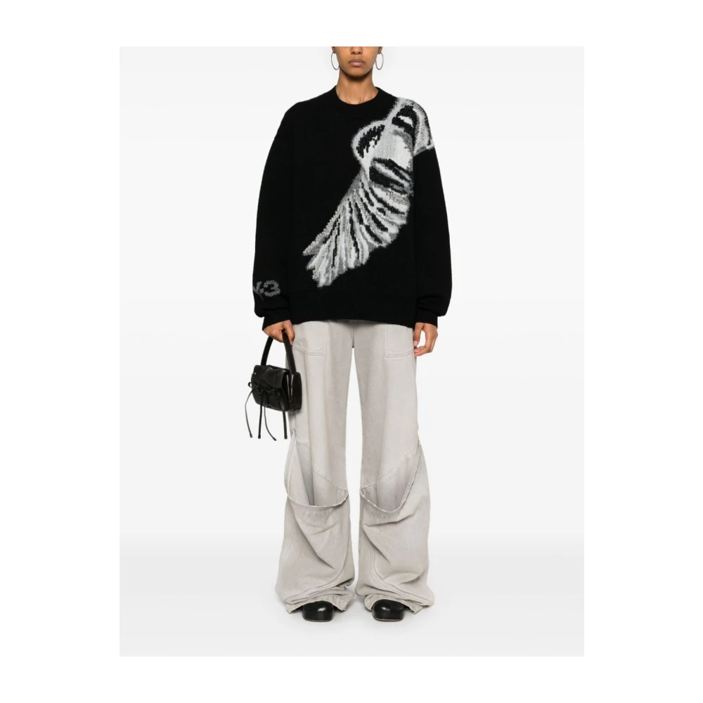 Y-3 Zwarte Gebreide Crew Sweater Black Heren