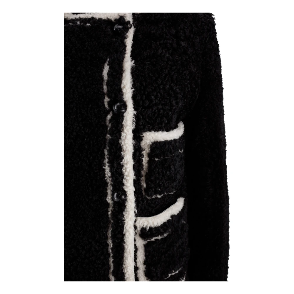 Blancha Shearling Zwarte Jas met Contrasterende Trim Black Dames