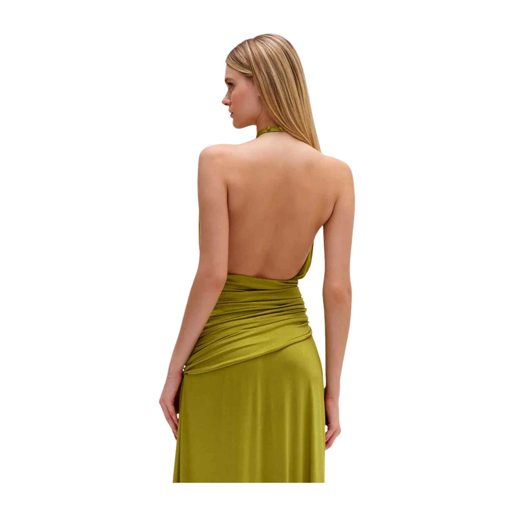 Patbo Metallic Halternek Maxi Jurk met zijsplit Green Dames