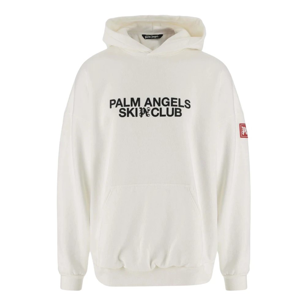 Palm Angels Witte Katoenen Hoodie met Logo Details White Heren