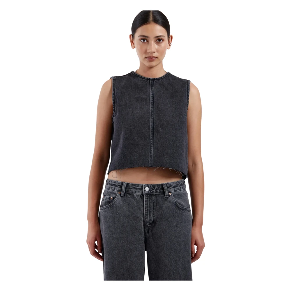 Dr. Denim Women's Black Sleeveless Tops, L, Top A Canotta In Denim