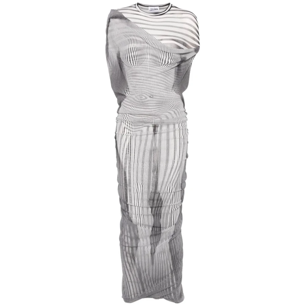 Jean Paul Gaultier Gedrukte Mesh Lange Jurk Dubbele Laag White Dames