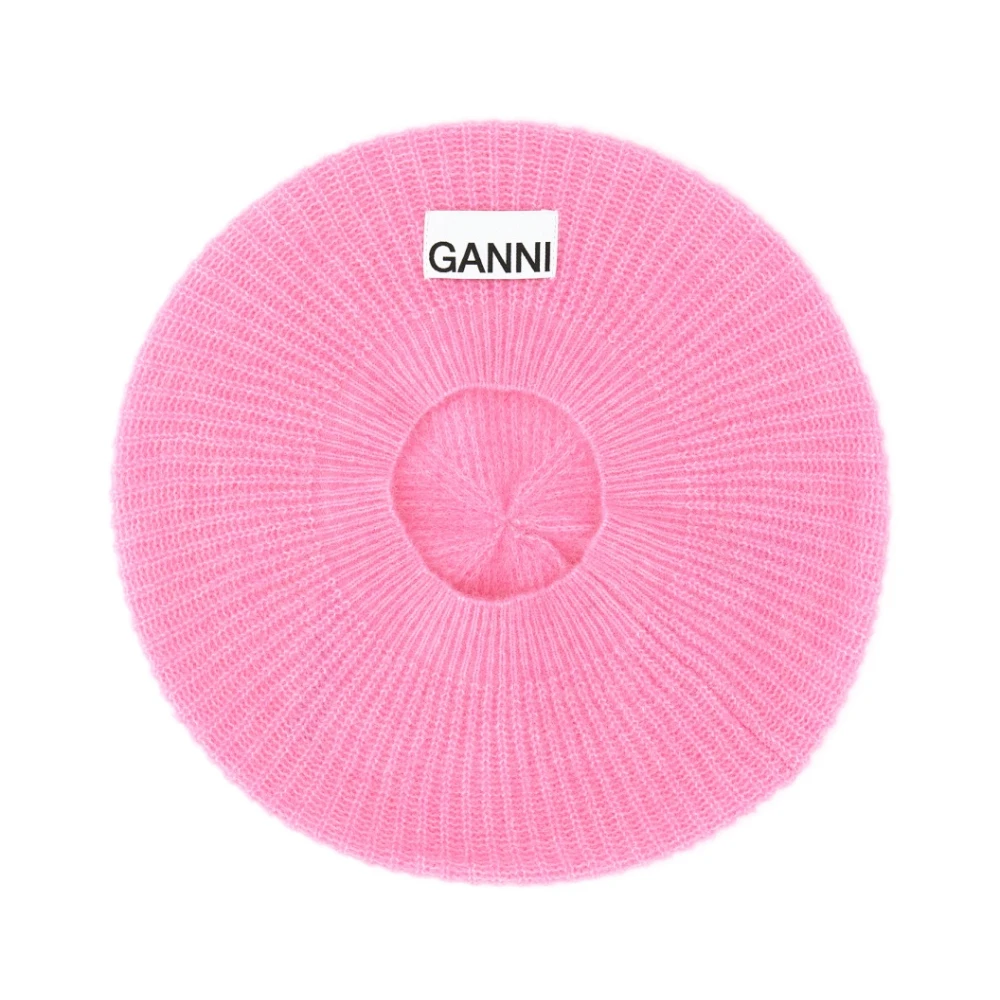 Ganni Logo Alpaca Merino Blend Cap Pink Dames