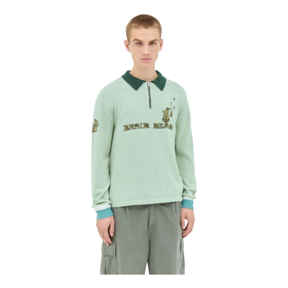 Brain Dead Gebreide half-zip sweatshirt met logo Green Heren
