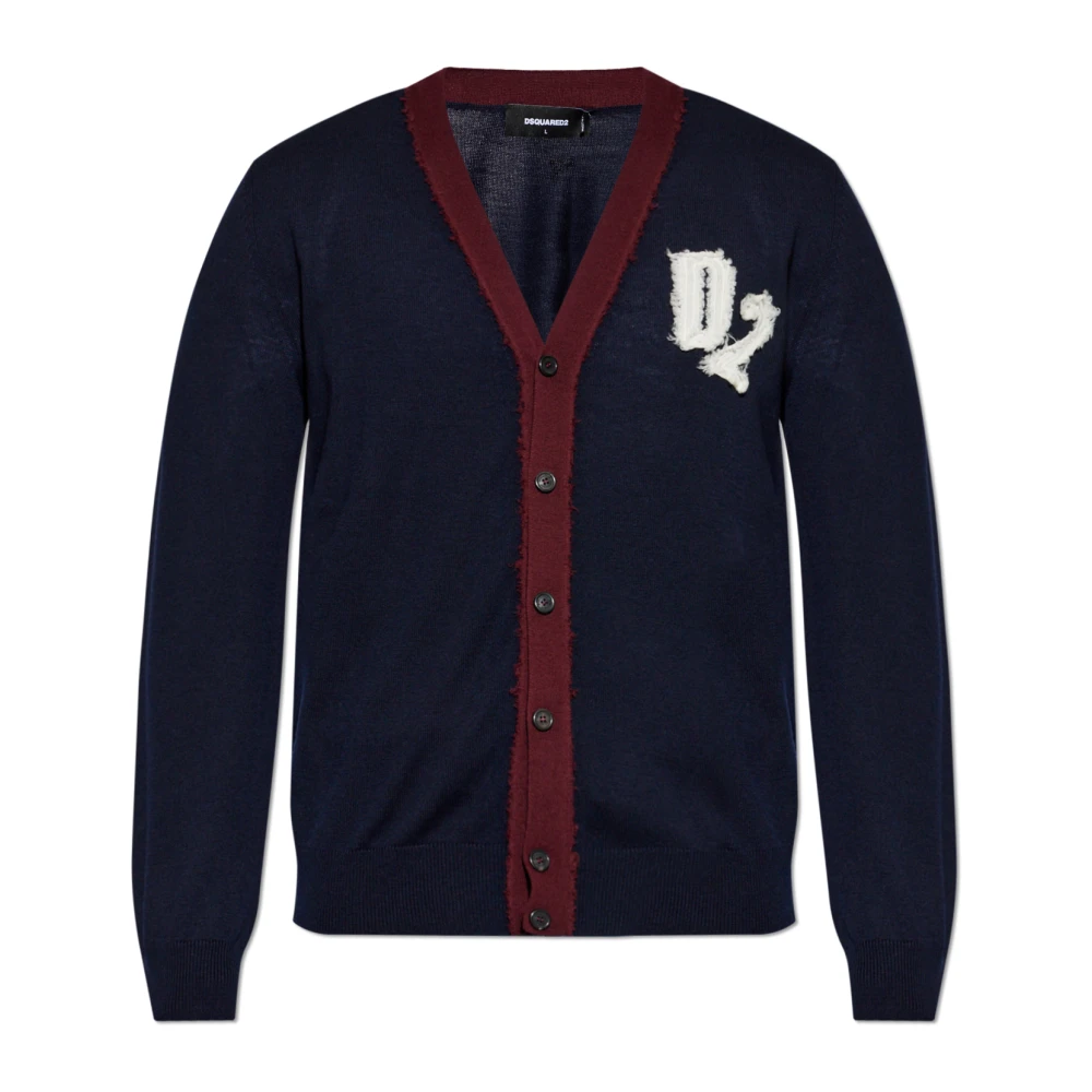 Dsquared2 Uomo Blu - Cardigan In Lana Con Logo - Knitwear - 3XL