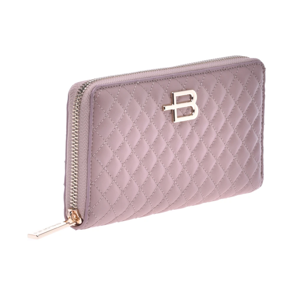 Baldinini Wallet with zip in nude quilted leather Purple Dames