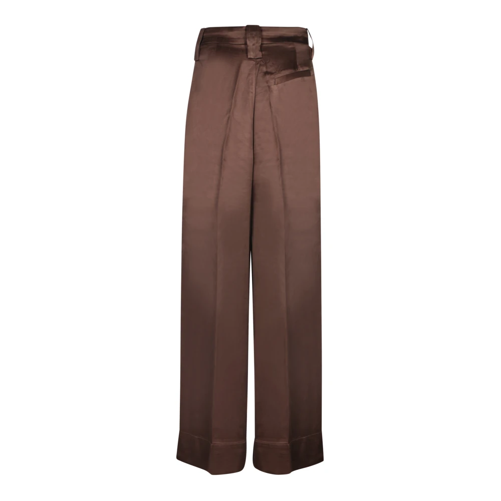 Ganni Bruine Satijnen Wijde Broek Brown Dames