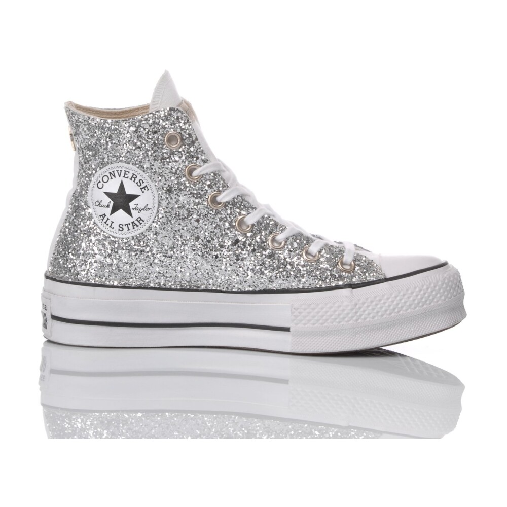 Zapatillas Plateadas Blancas Hechas a Mano Converse Mujer Miinto