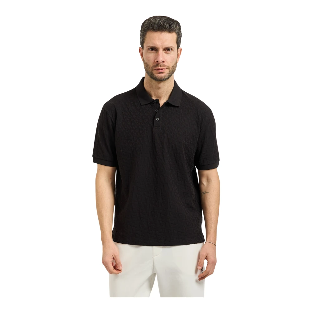 Armani Exchange Svart Mercerized Cotton Jacquard Polo