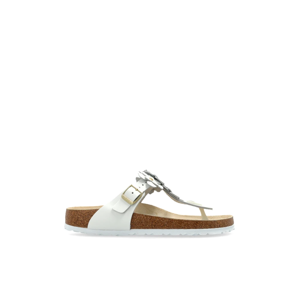 Birkenstock Women's White Flip Flops, 7 Uk, Gizeh Flower Embellishment