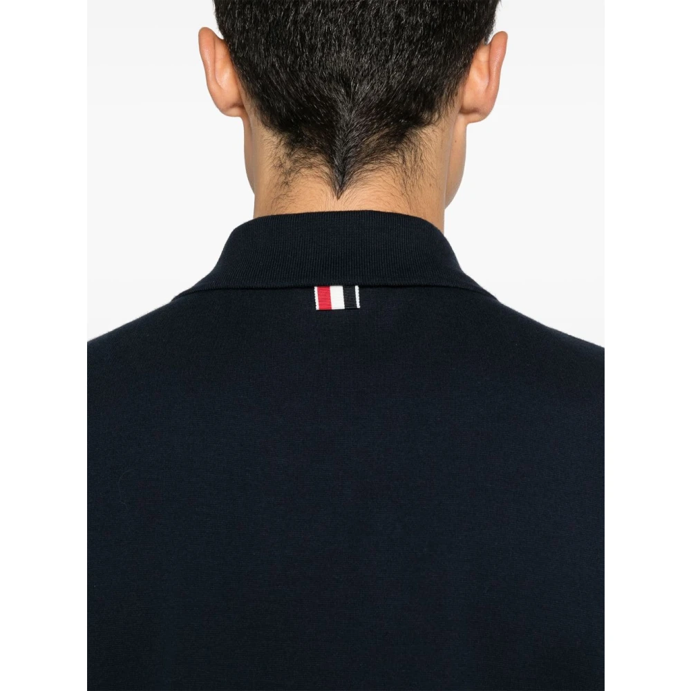 Thom Browne Blauw Poloshirt met RWB Streep Blue Heren