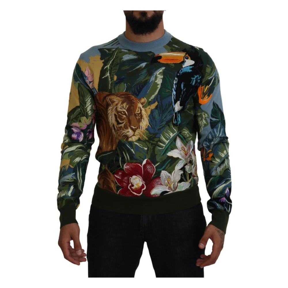 Dolce & Gabbana Men's Multicolor Sweatshirts, L, Jungle Wool Logo Jumper