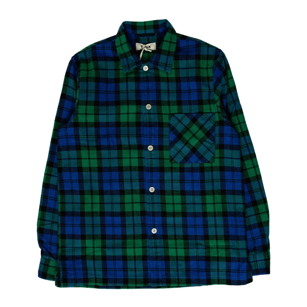 Tekla Flanellen Nachtkleding Shirt Green Heren