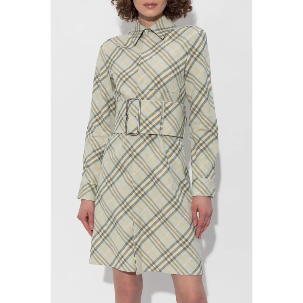 Burberry Linnen jurk met brede riem Green Dames
