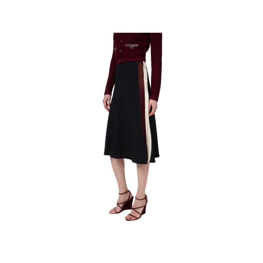 Elisabetta Franchi Midi satijnen rok met contrastdetails Black Dames