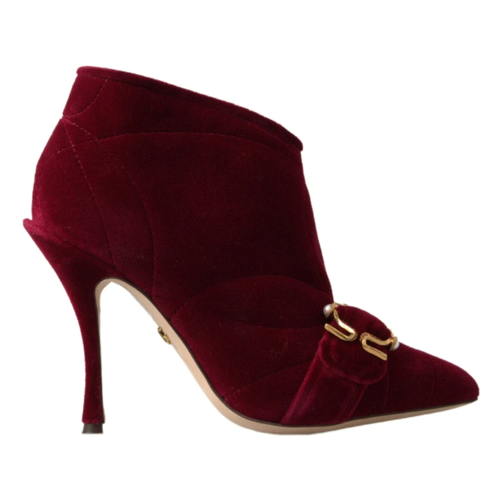 Dolce & Gabbana Vrouw Rood Schoenen Dames, 36 Eu, Katoen, Bordeauxrode Velvet Enkellaarzen Met Ritssluiting