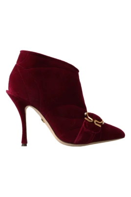 Burgundy Velvet Ankelboots med Dragkedja