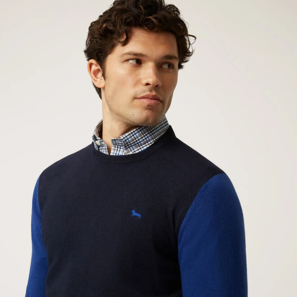 Harmont & Blaine Heren trui van wolmix met contrasterende details Blue Heren