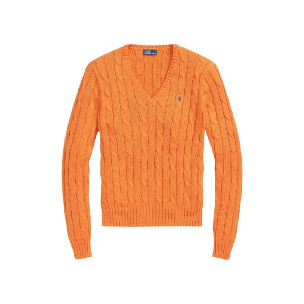 Polo Ralph Lauren Gedraaide Katoenen V-hals Trui Kimberly Orange Dames