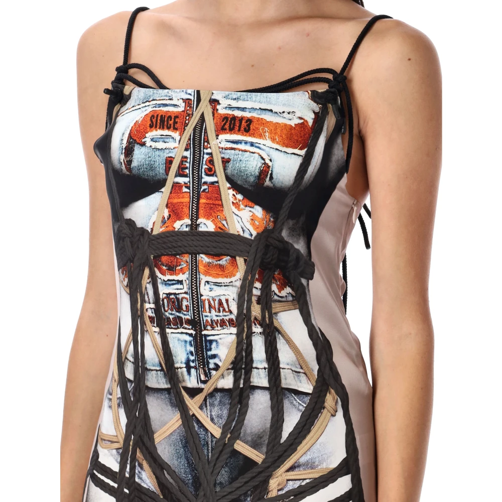 Y Project Bondage Print Jurk Taupe Groen Multicolor Dames